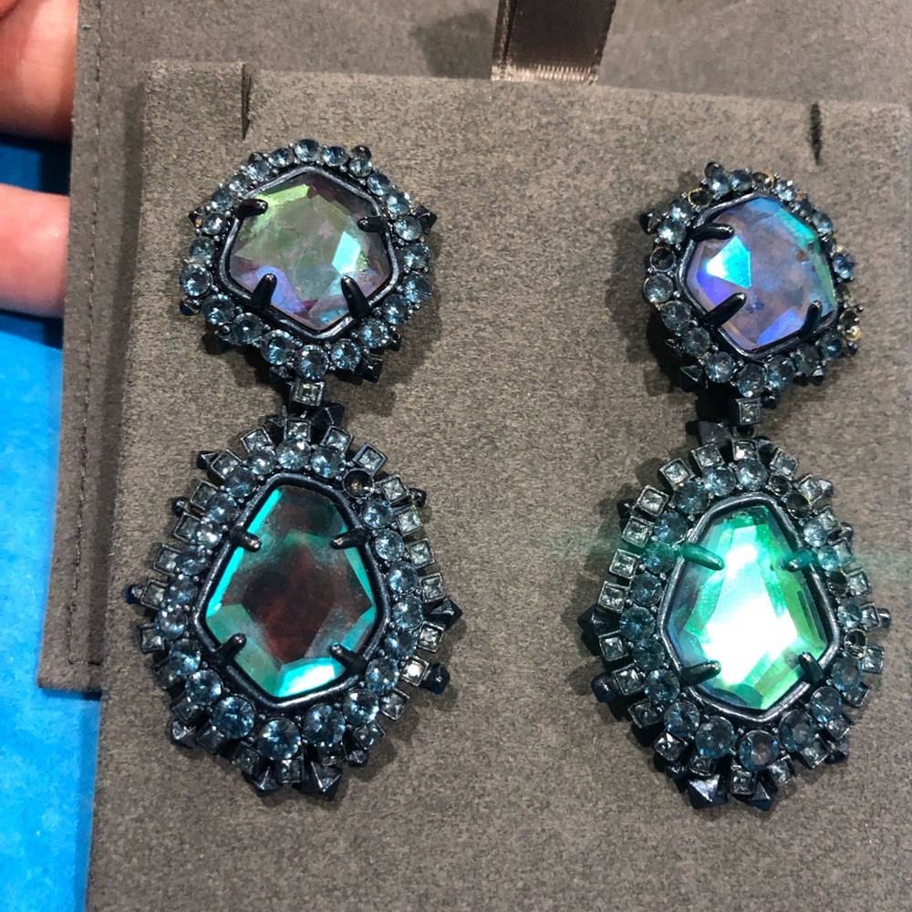 Kendra Scott Gunmetal w. Iridescent Gems Double Drop Earrings